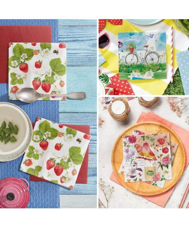 PAW 3-Layer Colorful Fruit Paper Napkins (33x33 cm) - 20 Pack for Birthdays Parties Weddings & Celebrations - Strawberry & Bees Design - Buy Online on SooperMarket.com