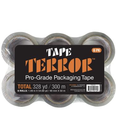 TAPE TERROR - Pro-Grade Tape 6 Pack, Heavy Duty Adhesive, Commercial, Moving, Box, and Packing Sealing Tape, 2.36 Mil Thick, 48mm x 50 Meters (1.89 x 54.68 yds) per Roll Pro-Grade 6-Pack of Tape