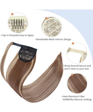 Sleek Silk-co 28 Inch Clip-In Ponytail Hairpiece in Light Brown & Blond - Heat-Resistant Fiber - Women's Straight Ponytail Extension - Buy Online on SooperMarket.com