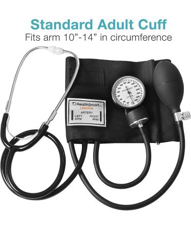HealthSmart Manual Blood Pressure Monitor Kit with Attached Stethoscope - Standard Cuff Size 10-14 Inches, Black, Adult - Buy Online on SooperMarket.com