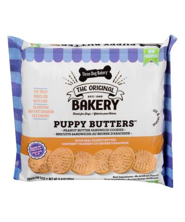 Three Dog Bakery Puppy Butters Peanut Butter Sandwich Dog Cookies White