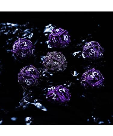 Metal DND Dice Set - Unique Round Hollow Orb Design - Purple Dragon Metal Dice for RPG - Stunning Dungeons and Dragons Set - Buy Online on SooperMarket.com