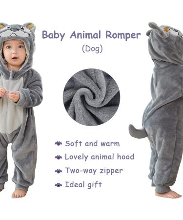 COOKY.D Baby Hooded Rompers | Winter Flannel Jumpsuit Pajamas for Infants | 3-6 Months | Dog Design - Buy Online on SooperMarket.com