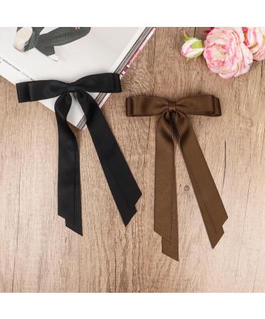 2 Pack Hair Bows for Women Black Bow Hair Clips French Barrette with Long Silky Satin Hair Ribbons for Women Girls(Black Brown) - Buy Online on SooperMarket.com