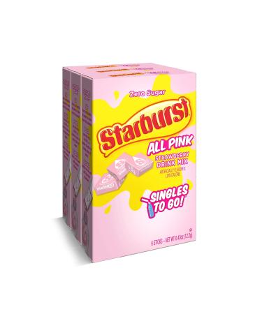 Starburst Singles To Go Powdered Drink Mix, All Pink Strawberry, 3 Boxes with 6 Packets Each - 18 Total Servings, Sugar-Free Drink Powder, Just Add Water, 6 count (Pack of 3)