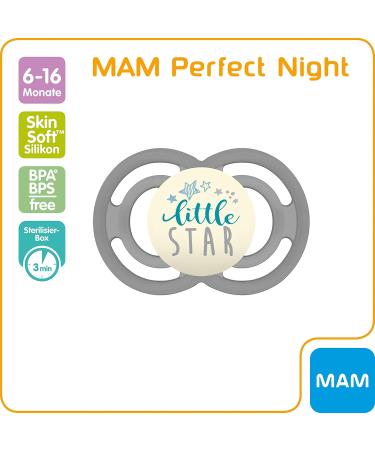Mam Perfect Night Pacifier - Prevents Tooth Misalignment Flexible Silicone Glows in the Dark 6-16 Months Little Star - International Shipping Available - Buy Online on SooperMarket.com