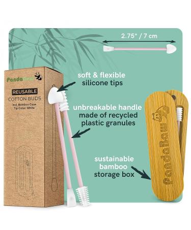 PandaBaw 2 x Extra Soft Reusable Cotton Swabs - Silicone Qtip for Ears & Makeup Removal - Eco-Friendly Pink Ear Swabs - Buy Online on SooperMarket.com