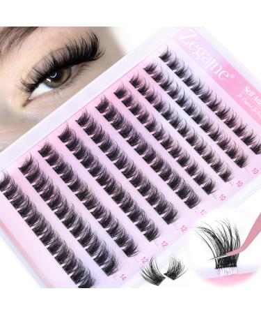 Zegaine Self Adhesive Eyelashes Natural Look Self Adhesive Lash Clusters Reusable Natural Cluster Lashes Clear Band Individual Short Eyelashes Wispy C Curl Self Adhesive Lashes No Glue Needed 10-14MM A-Wispy Self Adhesive