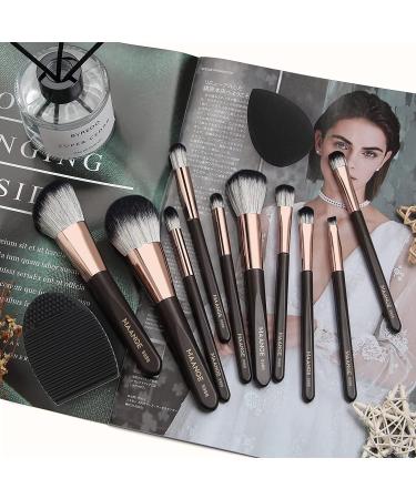 10 Pcs Professional Makeup Brush Set with Sponge & Cleaner - Brown - Buy Online on SooperMarket.com
