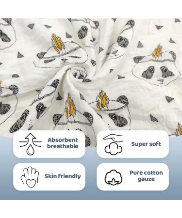 Miracle Baby Muslin Swaddle Blanket for Boys and Girls - Panda Design - 110x150cm - Buy Online on SooperMarket.com