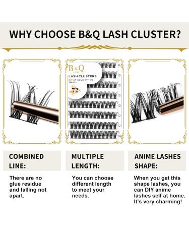 72 D Curl Individual Cluster Lashes - Soft Fluffy DIY Lash Extensions - B&Q Natural Eyelash Clusters - UK-FD-B46-D-8-16MIX - Buy Online on SooperMarket.com