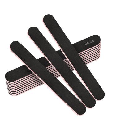 Stadux 12 PCs Professional Nail Files Double Sided Emery Boards 180/240 Grit Fingernail Files for Natural/False Nails Nail Styling Set for Home and Salon Use - Black 180/240 Black