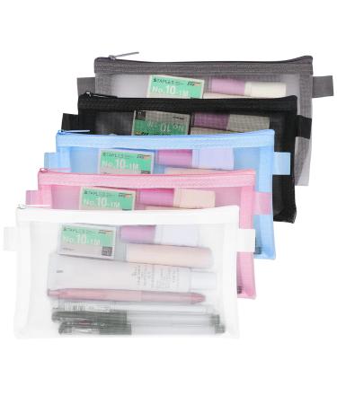Classycoo Mesh Pen Bag 5 PCS Zipper Mesh Pencil Bags Multifunctional Makeup Bag A-5 Colors