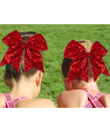 Whaline 8 Inch Glitter Red Jumbo Cheer Bows - 4 Pack | Large Cheerleading Hair Bows for Girls, Toddlers, Women - Elastic Ponytail Holder & Hair Accessories - Buy Online on SooperMarket.com