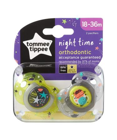 Tommee Tippee Night Time Glow in the Dark Pacifiers 18-36m - BPA-Free, Symmetrical Design, Includes Sterilizer Box - 2 Count - Buy Online on SooperMarket.com