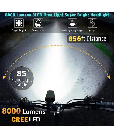 Victagen 8000 Lumen Bike Lights for Night Riding - 3 Cree LED Headlight with High/Low Beam, Rechargeable TypeC Bicycle Light + Free Tail light - VTG8 - Buy Online on SooperMarket.com