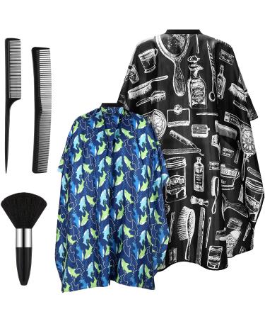 5 Pieces Salon Barber Cape Sets Hair Cutting Salon Styling Cape Hairdresser Haircut Apron Gown Neck Duster Brush and Hair Cutting Rat Tail Comb for Men Women Kid Children Hairdressing