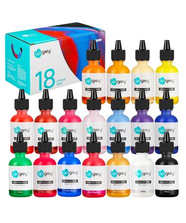 UPGREY Airbrush Paint  18 Color Airbrush Paint Set  Opaque & Neon Colors  Water Based Acrylic Airbrush Paint Kit for Artists  Painting on Canvas  Wood (18 Colors (30 ml/1 oz))