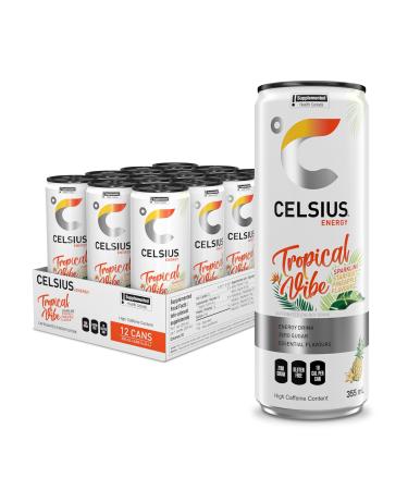 CELSIUS Sparkling Tropical Vibe Zero Sugar Energy Drink 335ml (Pack of 12)