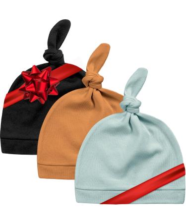 KiddyCare Newborn Hat/Baby Hats 6-12 Months GOTS Organic Cotton Baby Hats Newborn Baby Girl/Baby Boy Costal Breeze (Charcoal Amber Teal) 0-6 Months
