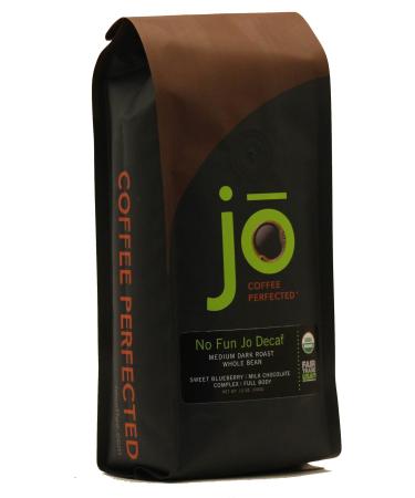 NO FUN JO DECAF: 12 oz, Organic Decaf Coffee, Whole Bean, Swiss Water Process, Fair Trade Certified, Medium Dark Roast, 100% Arabica Coffee, Certified Organic, Chemical Free Gluten Free, Decaf Espresso No Fun Jo Decaf 12 O