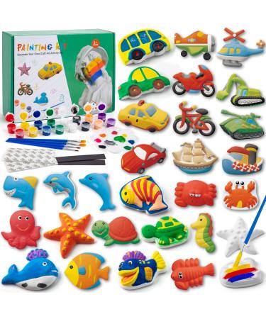 Tigerhu Arts and Crafts for Kids 27 Painting Figurines  2 x 8 Colors of Paint  4 Pens Paint Brush  1 Palette  2 Magnets and 27 Stickers  Painting Kit DIY Toys Kids Gifts for Ages 4  5  6  7  8