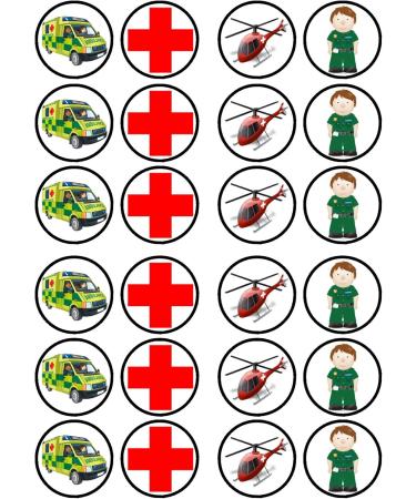 PRECUT 24 Ambulance/Paramedic Edible Premium Thickness SWEETENED VANILLA Wafer card Cupcake Toppers - Cake Decorations - Buy Online on SooperMarket.com