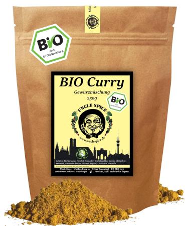 Uncle Spice Bio curry spice mix - 250g curry powder according to the old Indian house recipe - Premium quality - Bio curry powder madras kind without additives for sauces and currywurst de - KO -005