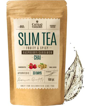 SLIM TEA - Chai Tea Fruity & Spicy - Chai Masala Tea Black Tea Cinnamon Fennel Peppermint Ginger Turmeric Black Pepper Raspberry Cardamom All Natural Herbal Tea 100g - Perfect for Chai Latte SLIM TEA Fruity & Spicy Chai Masala