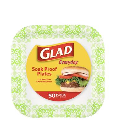 Glad Tabletop Square Disposable Paper Plates for All Occasions | Soak Proof, Cut Proof, Microwaveable Heavy Duty Disposable Plates | 50 Count (Pack of 1)