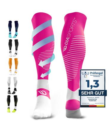 Diasports runstars compression socks for sports running marathon and triathlon |RunStars Premium compression socks with even compression and reinforced heel for women and men Rosa S