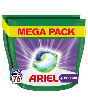 Ariel detergent pods all-in-1 color detergent 76 wash loads (2x38) stain removal even at low water temperatures