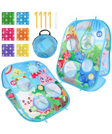 PRETYZOOM Kids Cornhole Games Outdoor Set - Portable Collapsible Cornhole Game Set with 6 Bean Bags Toss Game Board 25 Inch x19 Inch Light Blue