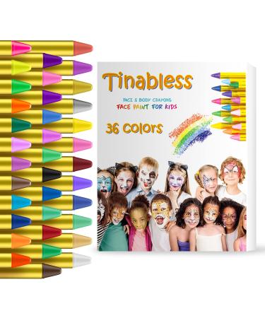 Gibot Face Paint Crayons 36 Colors Face and Body Paint Sticks Body Tattoo Crayons Kit for Kids, Child,Toddlers, Adult and World Cup Carnival,Non-Toxic,Set of 36