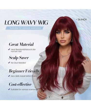 Long Natural Wave Red Wigs for Women | Cosplay Party Synthetic Hair Wigs with Bangs - Shop Internationally! - Buy Online on SooperMarket.com
