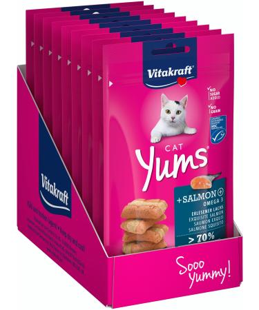Vita power cat yums cat snack with salmon extra meaty with visible filling support skin and fur in storage size without the addition of sugar and cereals (9x 40g) salmon + omega 3
