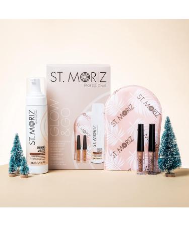 ST. MORIZ Glow & GO Gift Set - Professional Medium Tanning Mousse (200ml) Nude Shimmer Lip Gloss (2.4ml) Liquid Highlighter (2.4ml) & Velvet Tanning Mitt Brown - Buy Online on SooperMarket.com