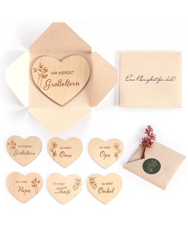 Pregnancy announce with 6 wood hearts |Surprise envelopes for pregnancy pronunciation |You become dad/you become grandma/grandpa/aunt/uncle/you become grandparents - Mikito