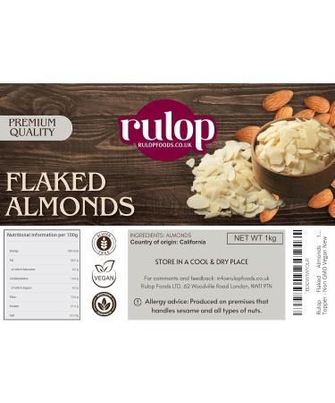 Rulop Flaked Almonds 1kg - 100% Natural Raw Sliced Blanched Almond Flakes 1 kg - Large Bulk Bag Premium Quality Blanch Almond Slices Slice Nut Ideal for Baking Cakes Cereal Topper - Non GMO Vegan - Buy Online on SooperMarket.com