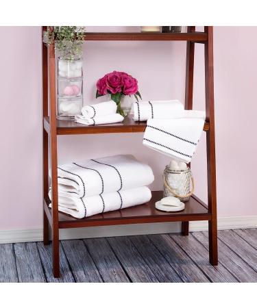 Luxury Cotton Towel Set - Quick Dry Zero Twist - 6 Piece Set - White/Black - Lavish Home - 12 x 12 - Buy Online on SooperMarket.com