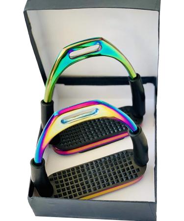 ExtremE RAINBOW GLOSS FILLIS SAFETY FLEXI BENDY STIRRUPS HORSE RIDING S/STEEL WITH BLACK TREADS 4.75" 12cm - Buy Online on SooperMarket.com
