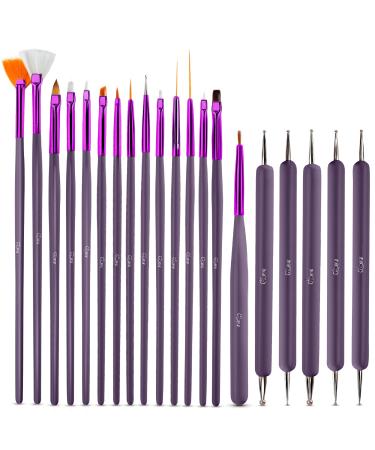 Glow 20-part nail art brush and dotting tool for Nailart-ideal for beginners and professionals-affordable nail art brush set with wooden handle-purple