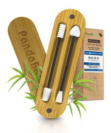 Pandabaw 2 x cotton swabs reusable - extra soft - Silicone Q -tips reusable cotton swabs as make -up removed - also as earplugs ear stubbing reusable - black