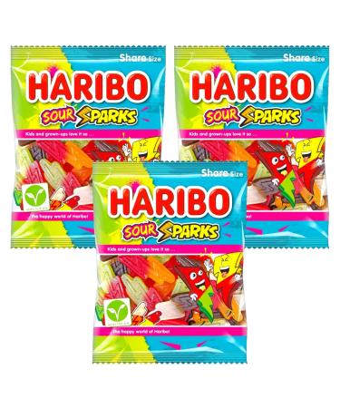Sour Sparks Gummy Sweets Soft Chewy Candy Duo Flavours Raspberry & Pineapple Cola & lemon Apple & Cherry 160g - 3x Share Bags