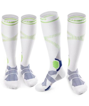 Cambivo compression stockings women men 2 pairs support stockings 15-20 mmHg padded compression socks compression socks breathable throbosis socks for sports trip flight swelling everyday life L-XL white