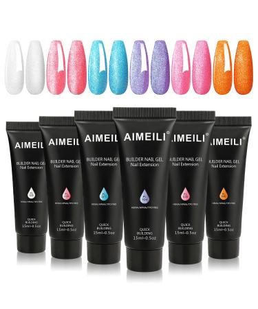 AIMEILI Builder Nail Gel Kit 6 Colours 15ml Nail Extension Gel Polish Acrylic Gel Builder Nail Gel Kit UV LED Nail Enhancement Gel Gifts Set Nail Kit11 011