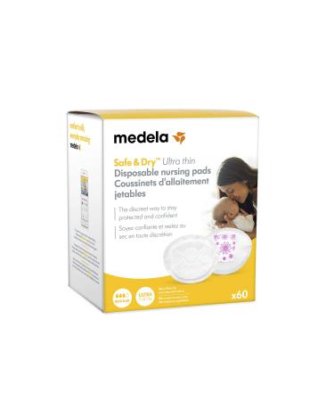 Medela Safe & Dry Ultra Thin Disposable Nursing Pads 60 Count Breast Pads for Breastfeeding Leakproof Design Slender and Contoured for Optimal Fit and Discretion