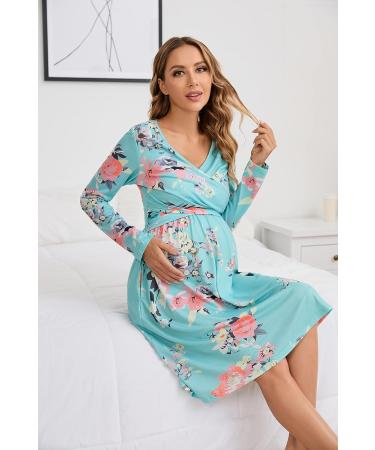 OUGES Womens V-Neck Maternity Nursing Dress with Pockets - Long Sleeve Floral D - Buy Online on SooperMarket.com