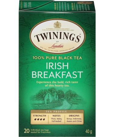 Twinings Irish Breakfast Individually Wrapped Tea Bags | Caffeinated Thick Malty Full-Bodied 100% Black Tea | 20 Count (Pack of 6) | Enjoy Hot or Iced Irish Breakfast 20 Count (Pack of 6) - Buy Online on SooperMarket.com