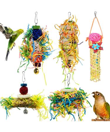Heyu-Lotus 5 Pack Bird Shredding Toys Bird Parrots Chewing Hanging Toys Parrot Cage Shredder Toys Bird Cage Accessories for Small Parakeets Cockatiels Budgies Conures Love Birds Finches